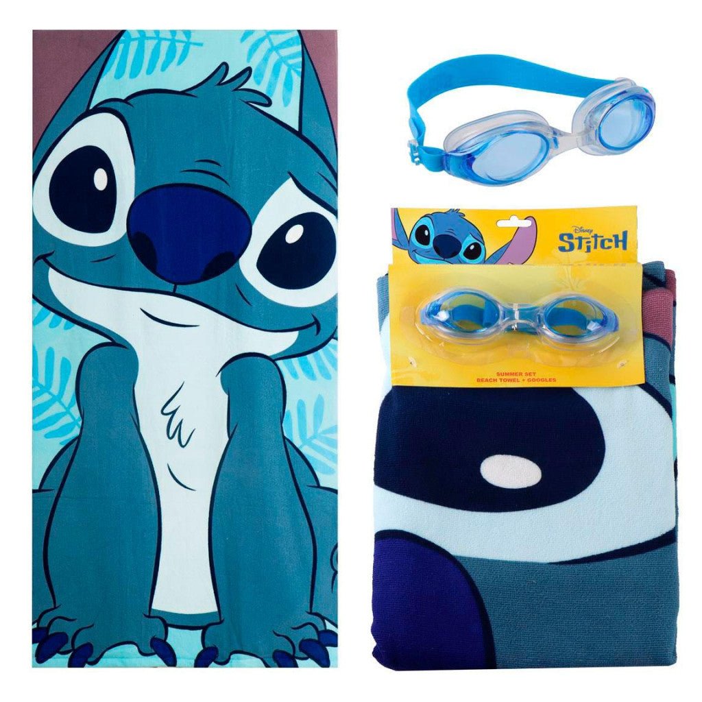 Disney Lilo und Stitch Cutie - und Schwimmbrillenset Badetuch-Set für Kinder aus Polyester – 24 × 34 cm