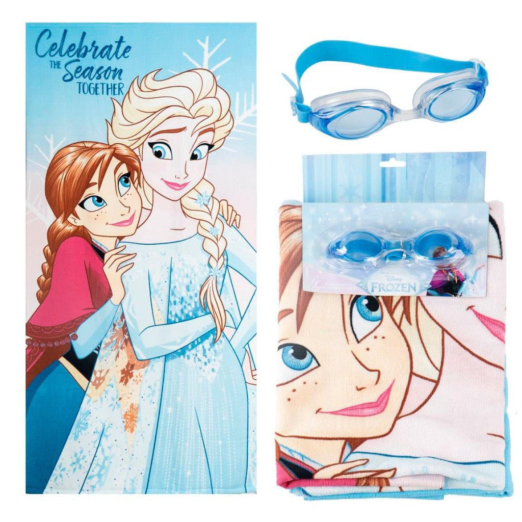 Disney Eiskönigin Celebrate und Schwimmbrillen-Set Badetuch-Set für Kinder aus Polyester – 24 × 34 cm