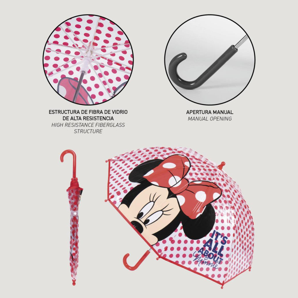 Disney Minnie Dots Transparenter Kinderregenschirm für Kinder – 71 cm