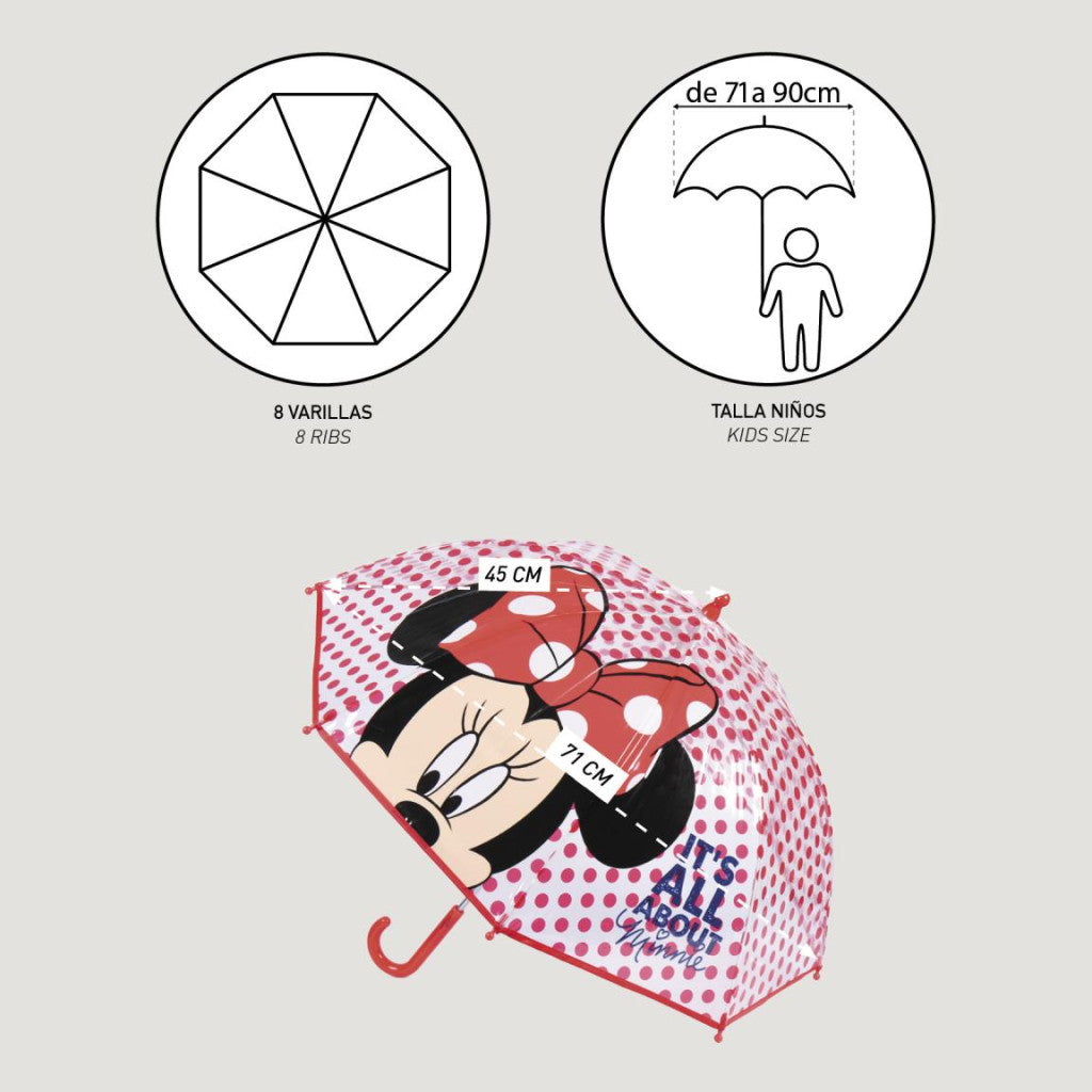 Disney Minnie Dots Transparenter Kinderregenschirm für Kinder – 71 cm