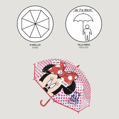 Disney Minnie Dots Transparenter Kinderregenschirm für Kinder – 71 cm