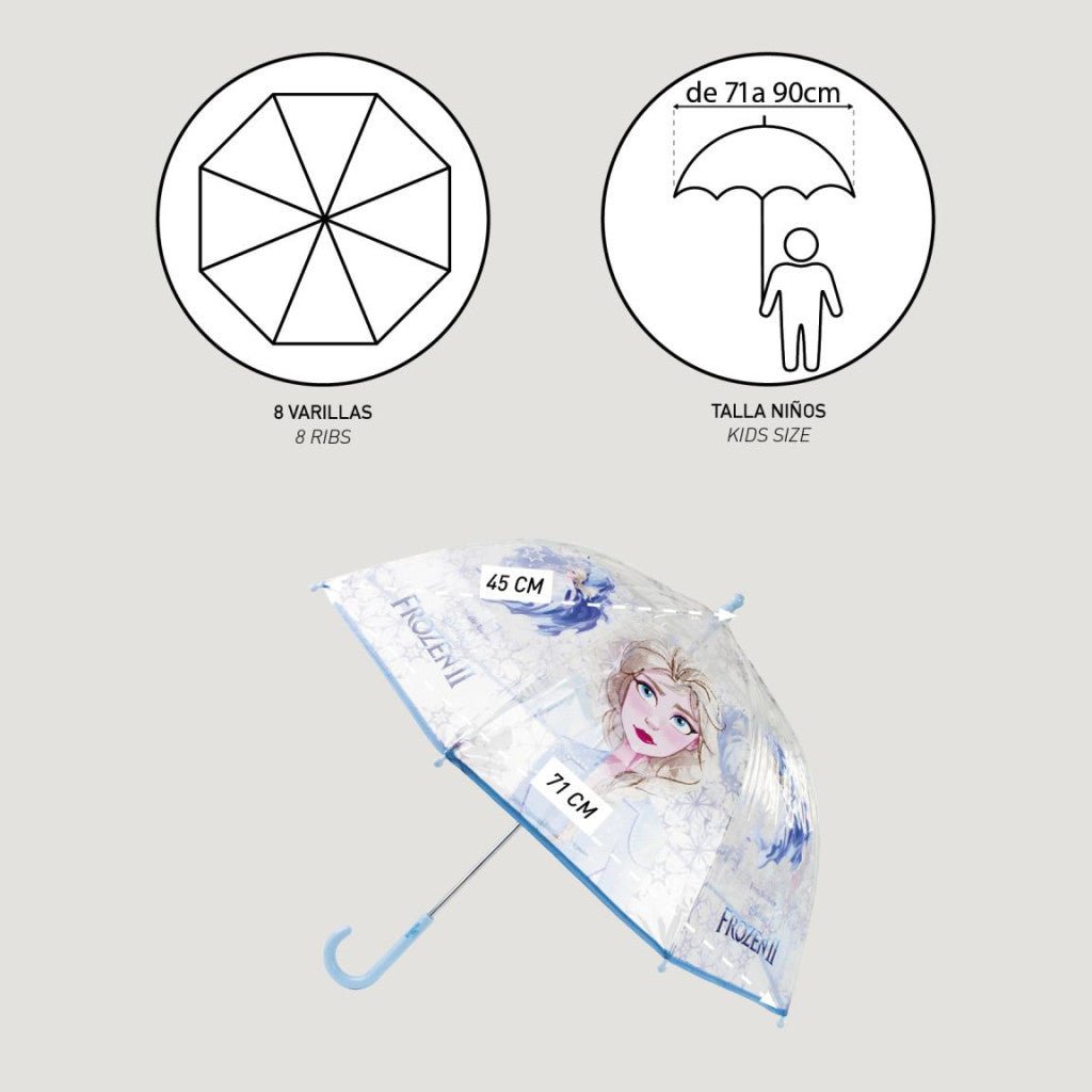 Disney Eiskönigin Ice Queen Transparenter Kinderregenschirm für Kinder – 71 cm