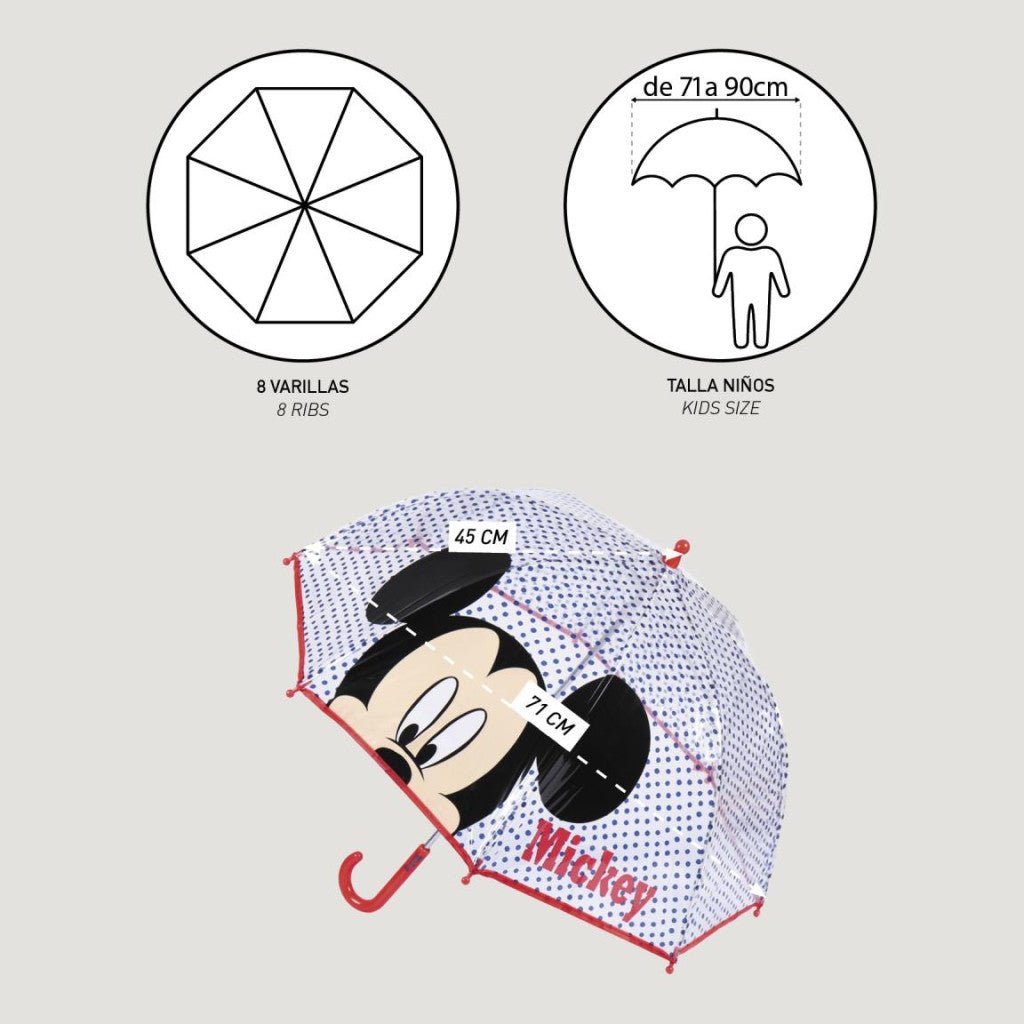 Disney Mickey Transparenter Kinderregenschirm für Kinder – 71 cm