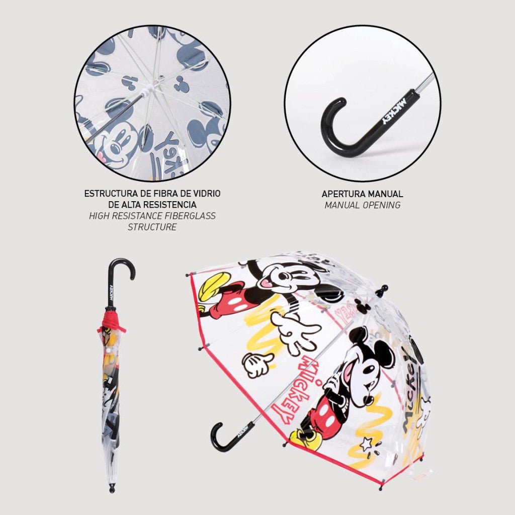 Disney Mickey Transparenter Kinderregenschirm für Kinder – 71 cm