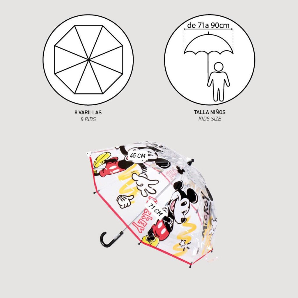 Disney Mickey Transparenter Kinderregenschirm für Kinder – 71 cm