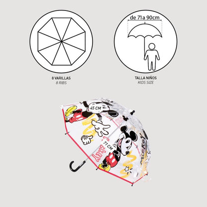 Disney Mickey Transparenter Kinderregenschirm für Kinder – 71 cm