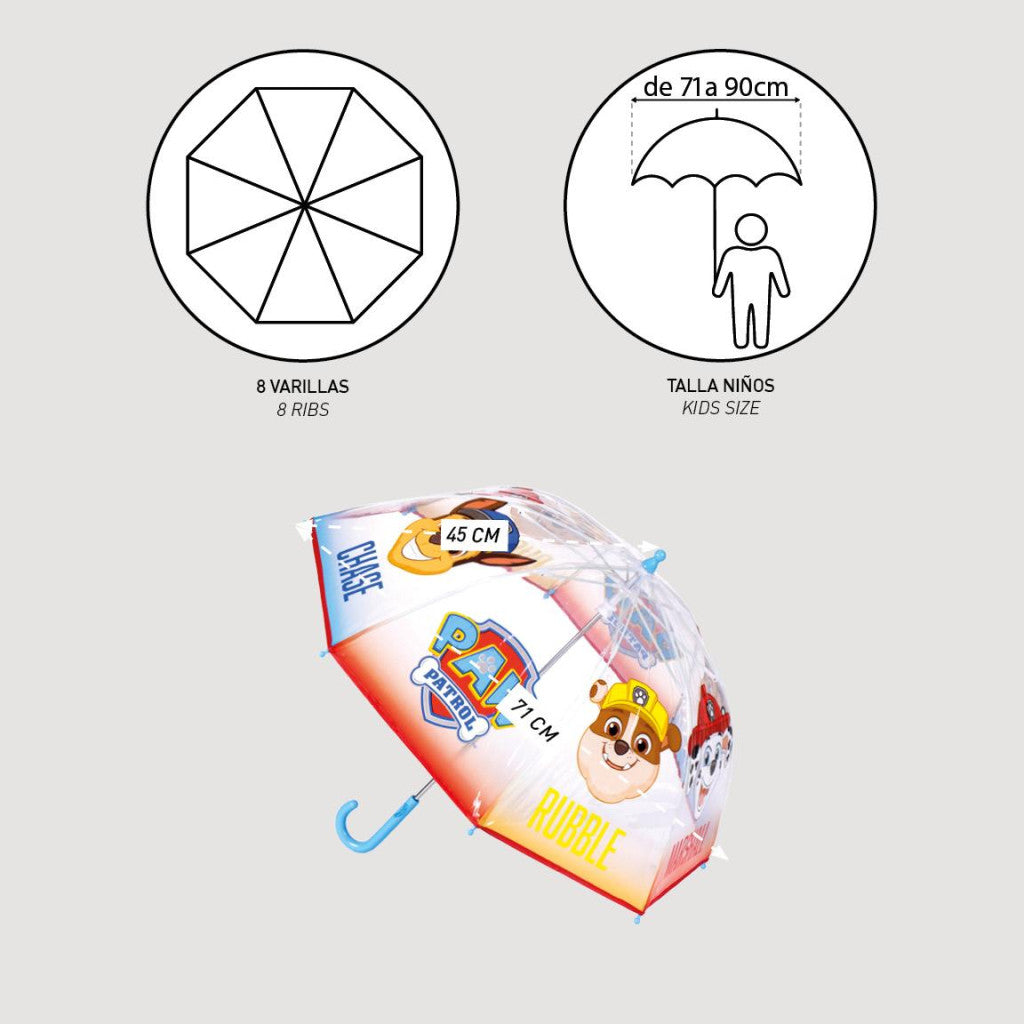 Paw Patrol Transparenter Kinderregenschirm für Kinder – 71 cm