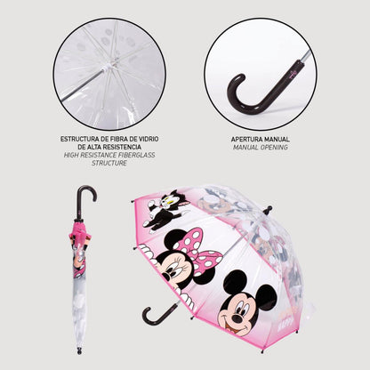 Disney Minnie Make Me Happy Kindertransparenter Transparenter Kinderregenschirm für Kinder – 71 cm