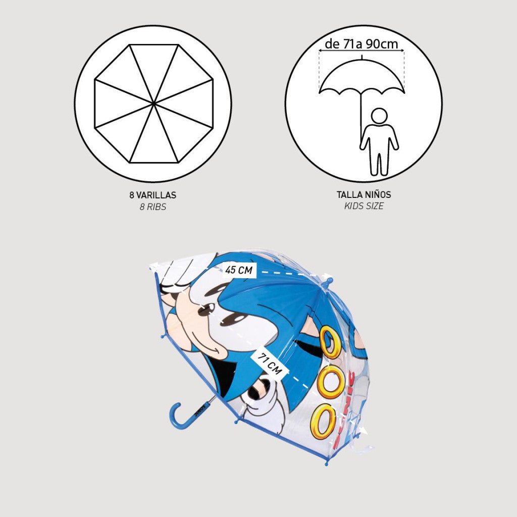 Sonic the Hedgehog Ring Transparenter Kinderregenschirm für Kinder – 71 cm