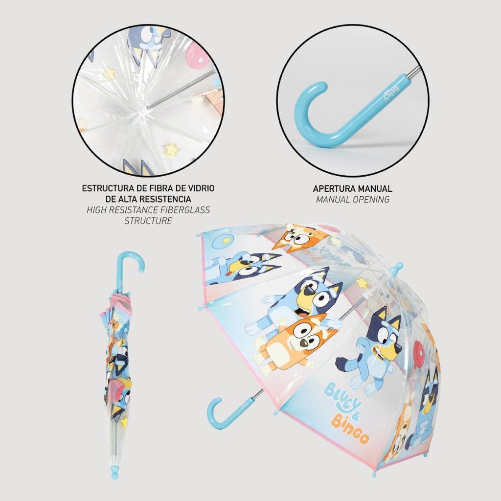 Bluey Bingo Transparenter Kinderregenschirm für Kinder – 71 cm