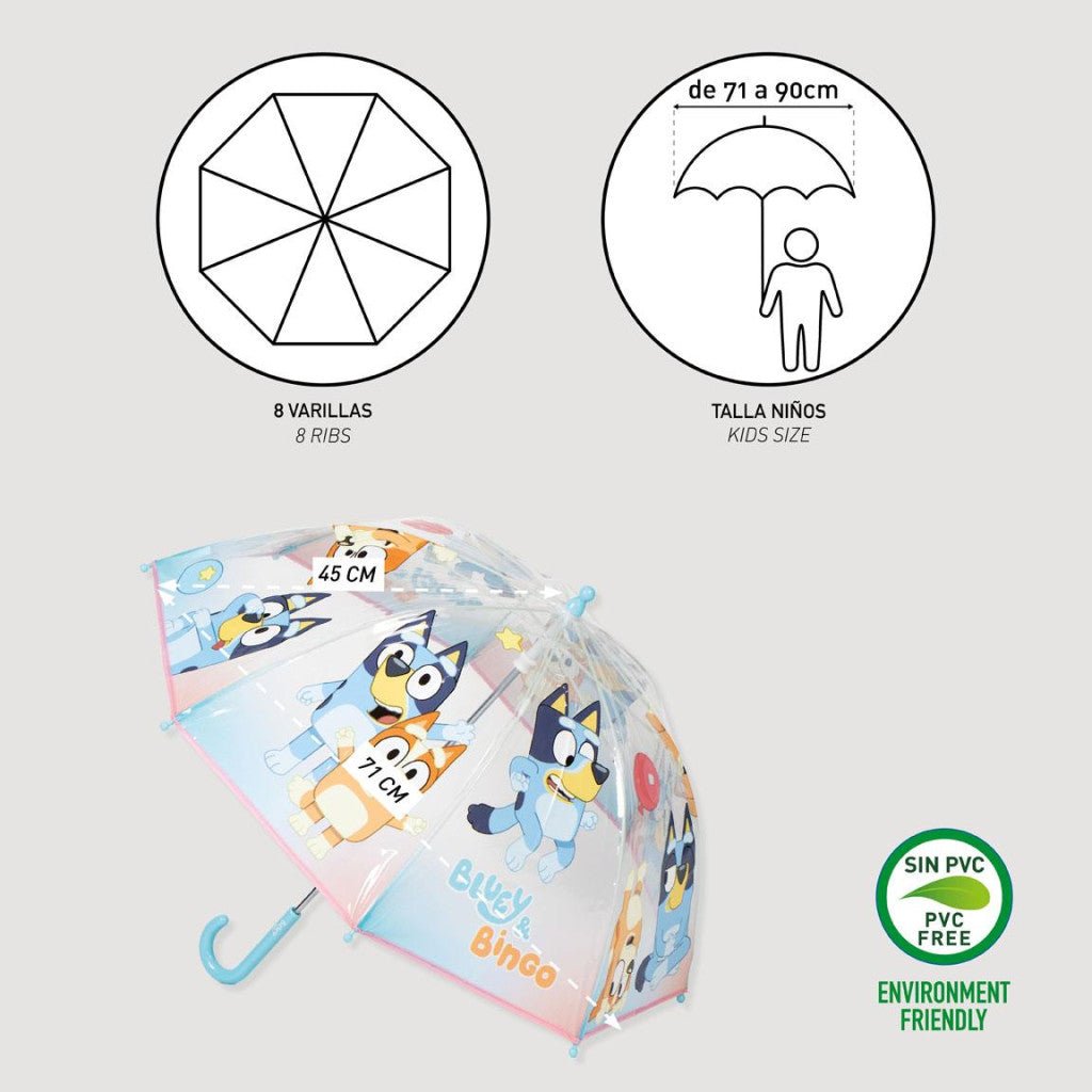 Bluey Bingo Transparenter Kinderregenschirm für Kinder – 71 cm