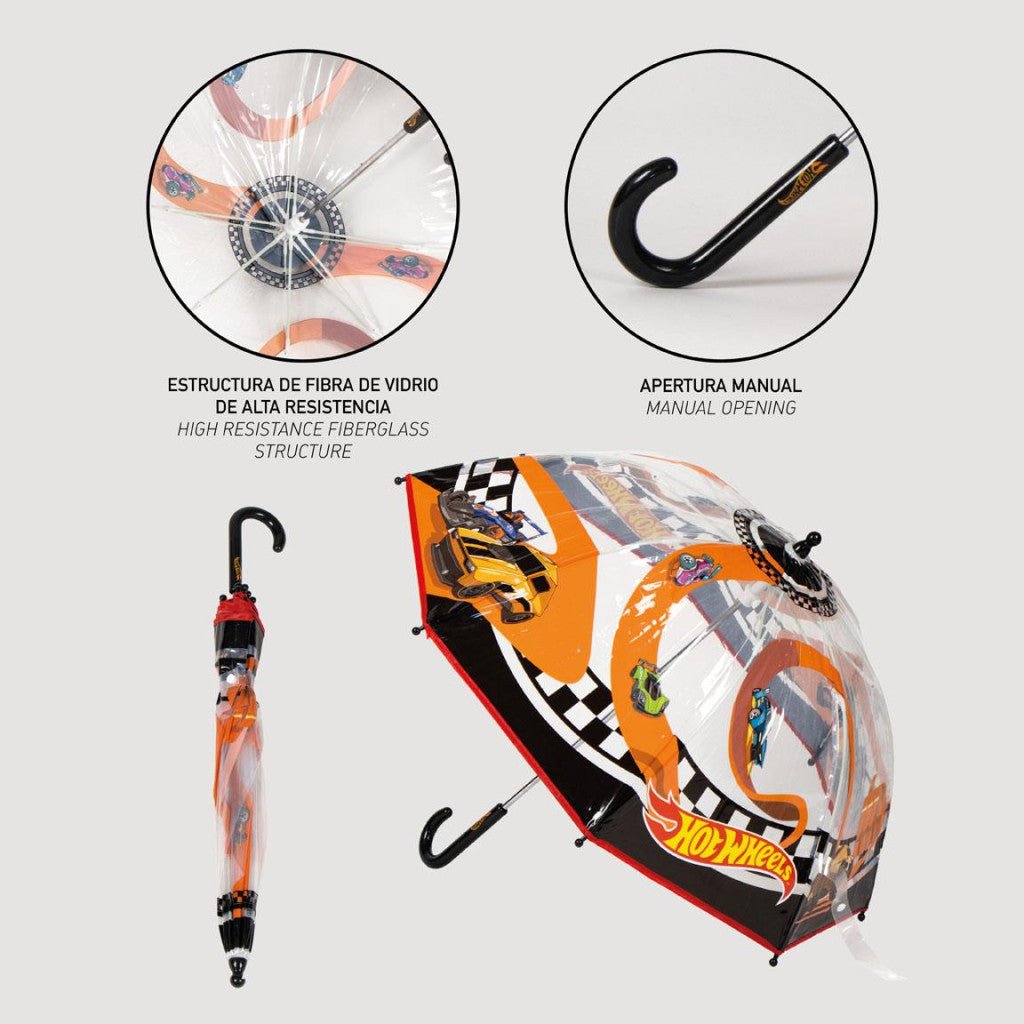 Hot Wheels Race Kinders Transparenter Kinderregenschirm für Kinder – 71 cm