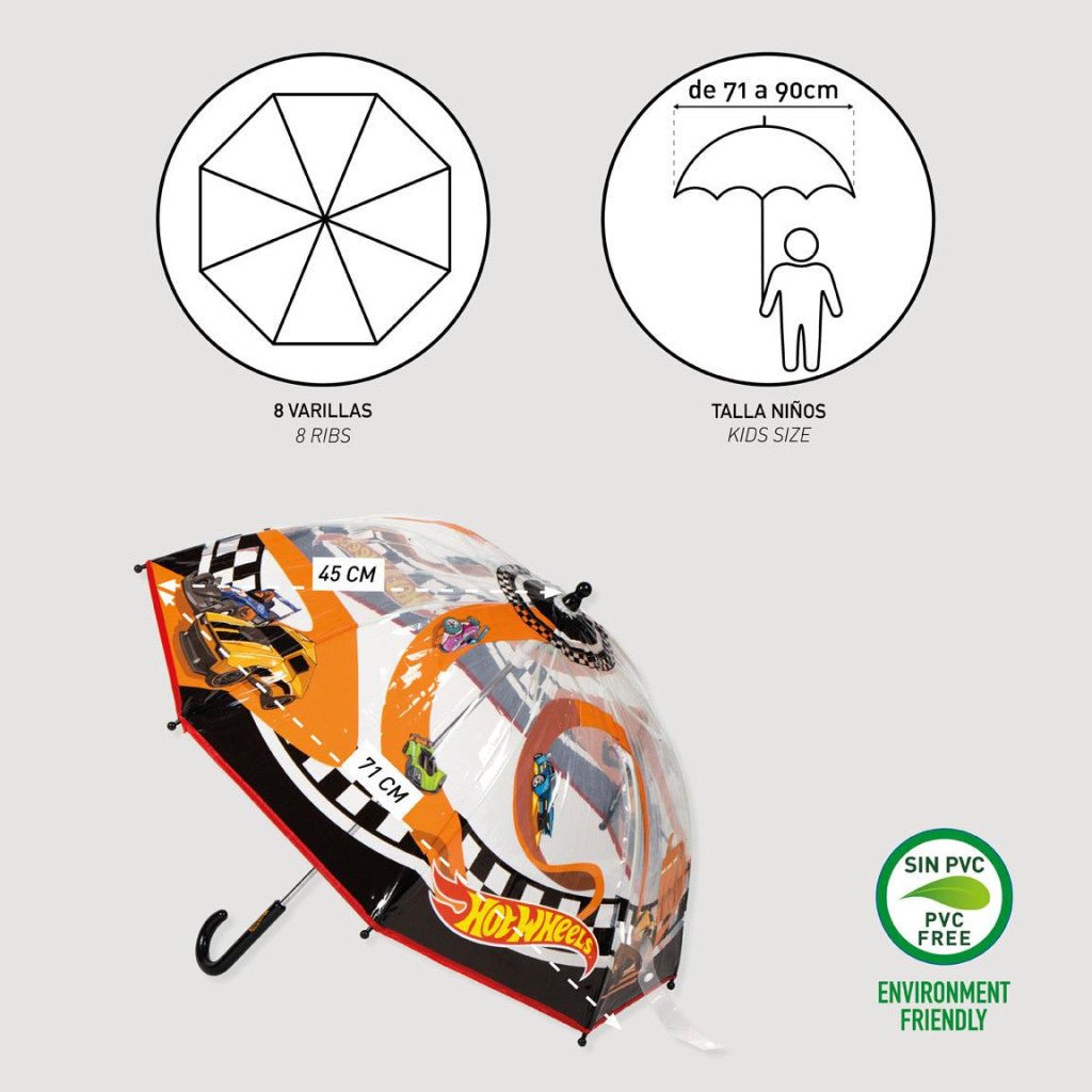 Hot Wheels Race Kinders Transparenter Kinderregenschirm für Kinder – 71 cm