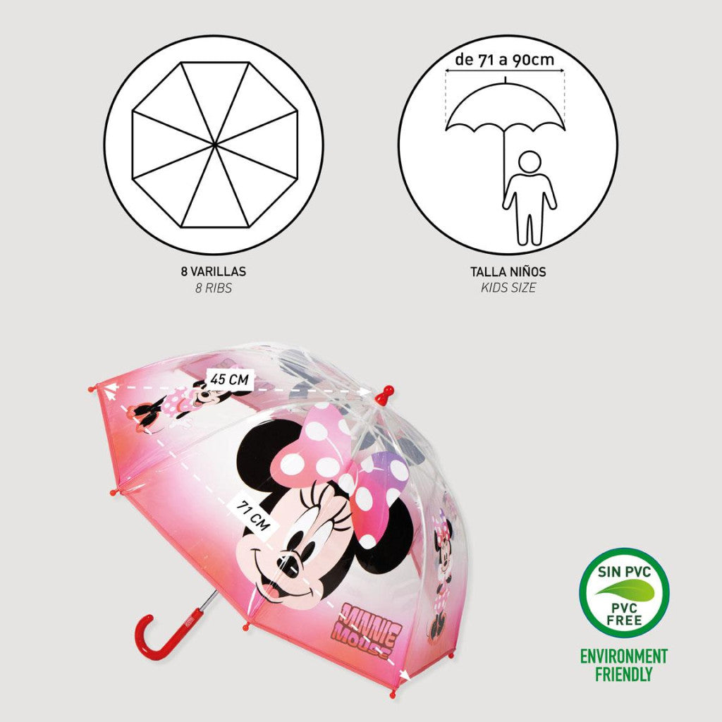 Disney Minnie Cheerful Transparent Kids Umbrella - 71 cm