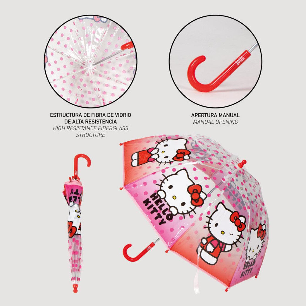 Hello Kitty Dots Parapluie transparent pour enfants – 71 cm