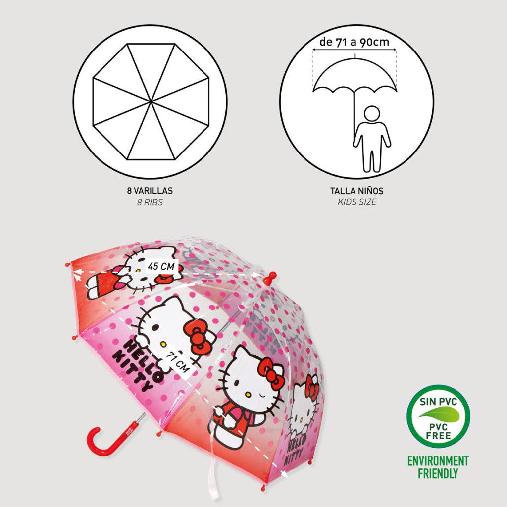 Hello Kitty Dots Parapluie transparent pour enfants – 71 cm