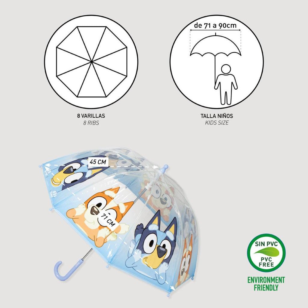 Bluey Puddle Transparenter Kinderregenschirm für Kinder – 71 cm