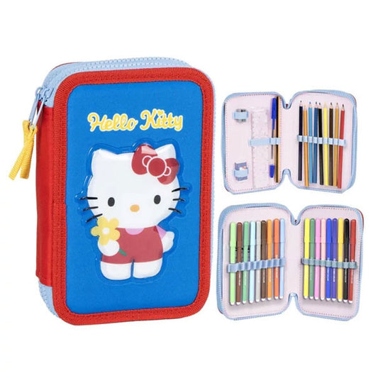 Hello Kitty Blue Two-Story Pencil Case for Kids - 12.5 x 19.5 x 4.5 cm