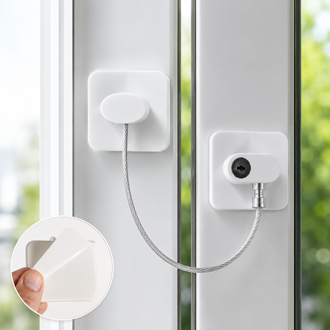 Premium Fenster- & Türsicherung mit Schlüssel – Kindersicherung aus Edelstahl – 20 cm Sicherheitskabel – Einbruchschutz für Fenster & Türen
