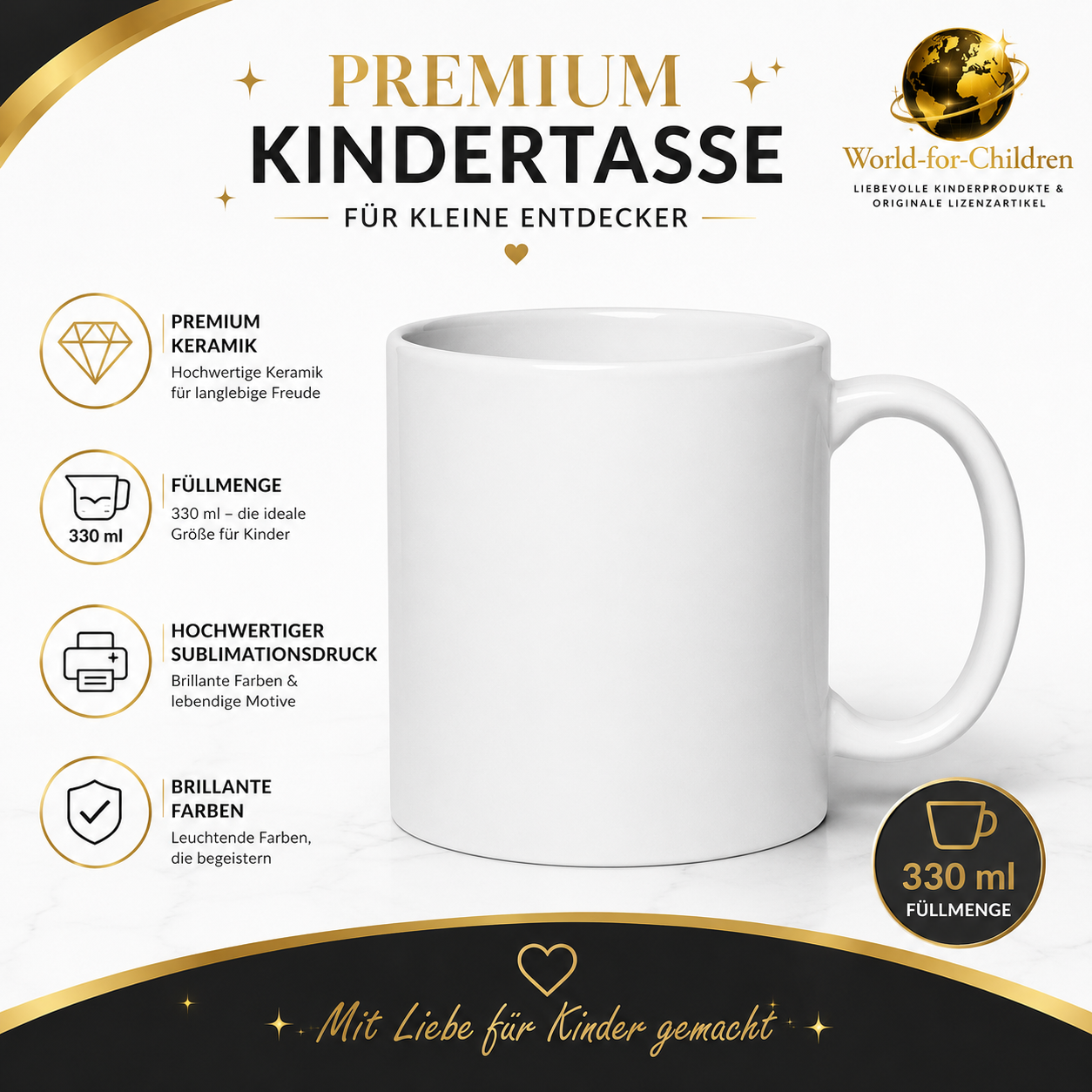 Tintenfisch Kinder Tasse 330 ml – Keramiktasse für Kinder | Exklusives World-for-Children Design