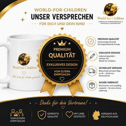 Ozean Kindertasse Schulanfang „Mein großer Tag!“ 330 ml – Keramiktasse zur Einschulung | Exklusives World-for-Children Design