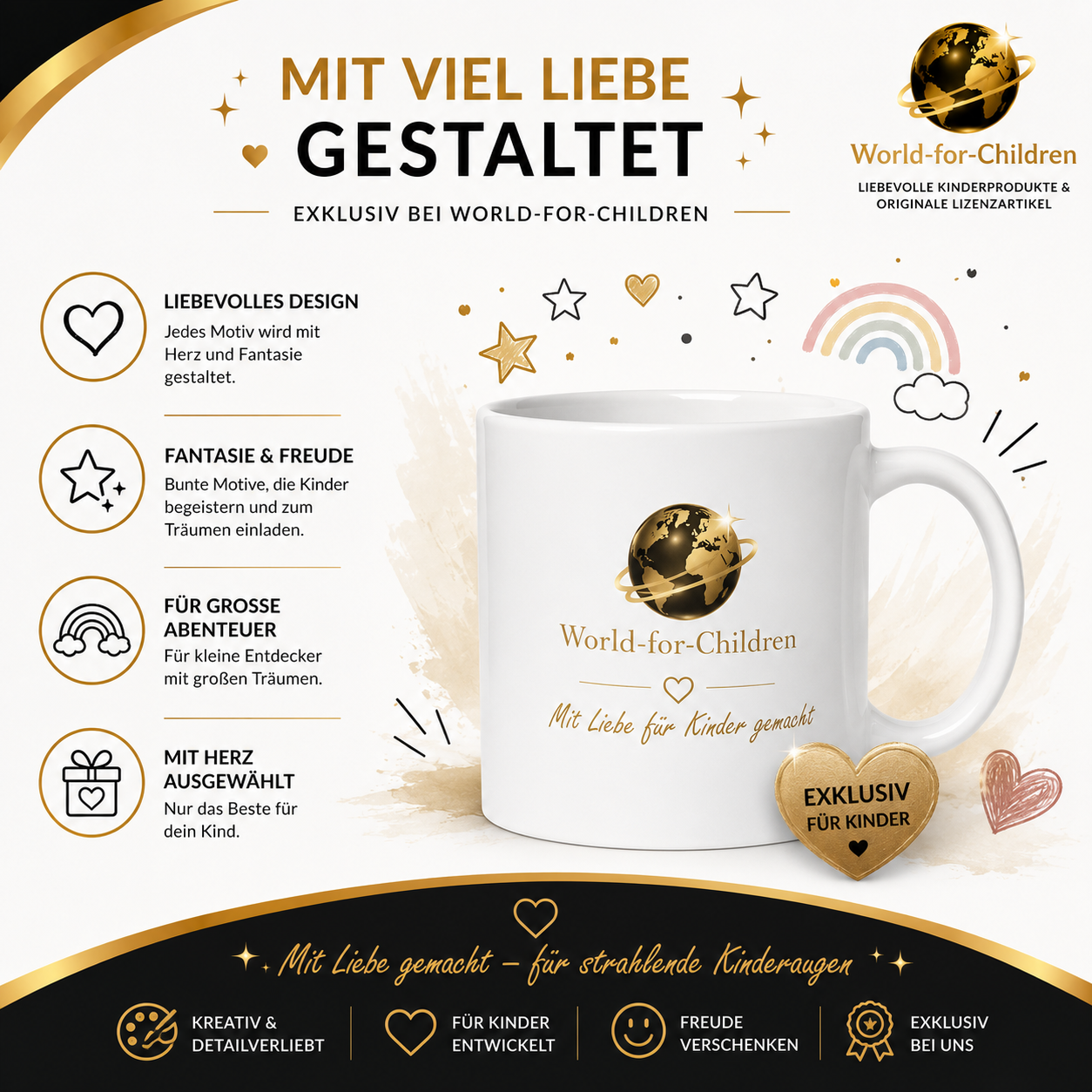 Tintenfisch Kinder Tasse 330 ml – Keramiktasse für Kinder | Exklusives World-for-Children Design