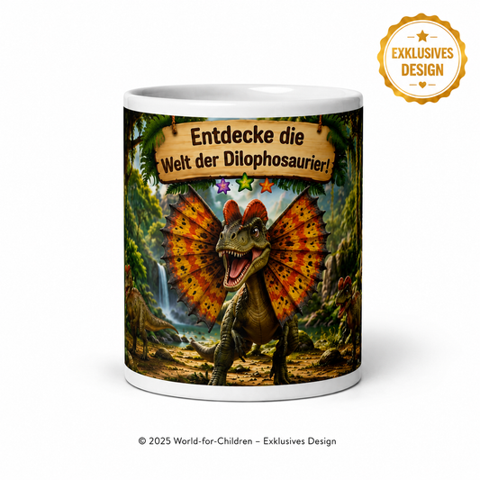 Dinosaurier Kinder Tasse 330 ml Keramik – Dilophosaurus Motiv – Rundumdruck