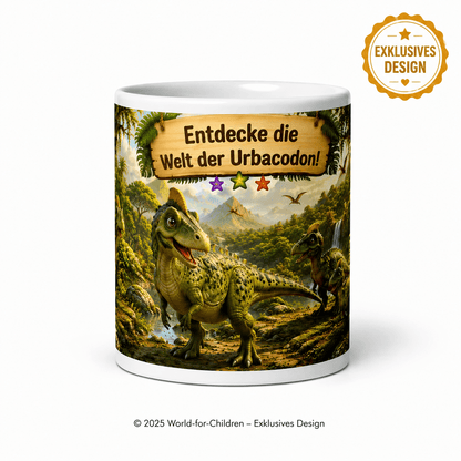 Urbacodon Kinder Tasse 330 ml – Keramiktasse für Kinder | Dinosaurier Motiv | Rundumdruck | Exklusives World-for-Children Design
