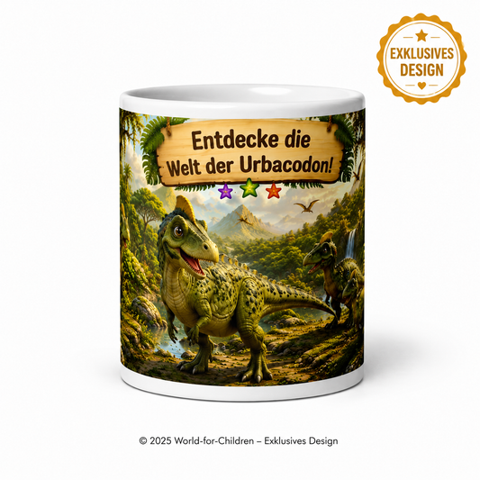 Urbacodon Kinder Tasse 330 ml – Keramiktasse für Kinder | Dinosaurier Motiv | Rundumdruck | Exklusives World-for-Children Design