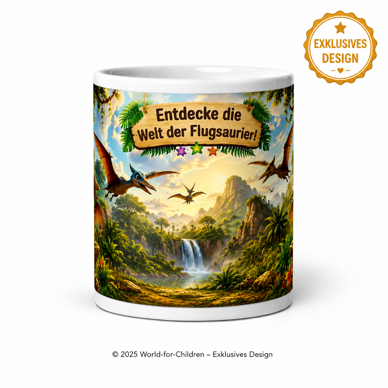 Dinosaurier Kinder Tasse 330 ml Keramik – Flugsaurier Motiv – Rundumdruck