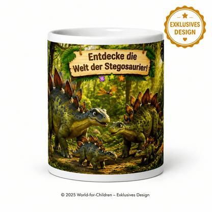 Dinosaurier Kinder Tasse 330 ml Keramik – Stegosaurus Motiv – Rundumdruck