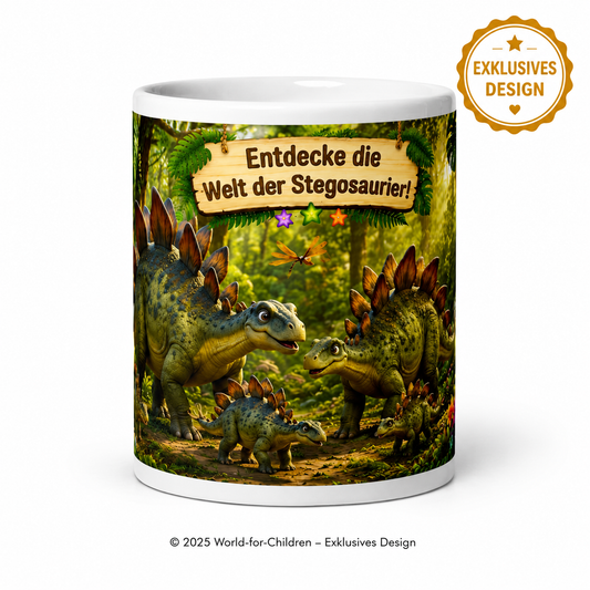 Dinosaurier Kinder Tasse 330 ml Keramik – Stegosaurus Motiv – Rundumdruck