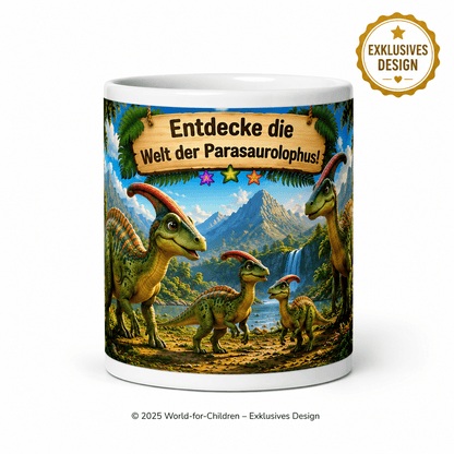 Dinosaurier Kinder Tasse 330 ml Keramik – Parasaurolophus Motiv – Rundumdruck