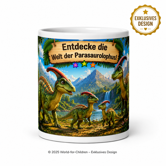 Dinosaurier Kinder Tasse 330 ml Keramik – Parasaurolophus Motiv – Rundumdruck