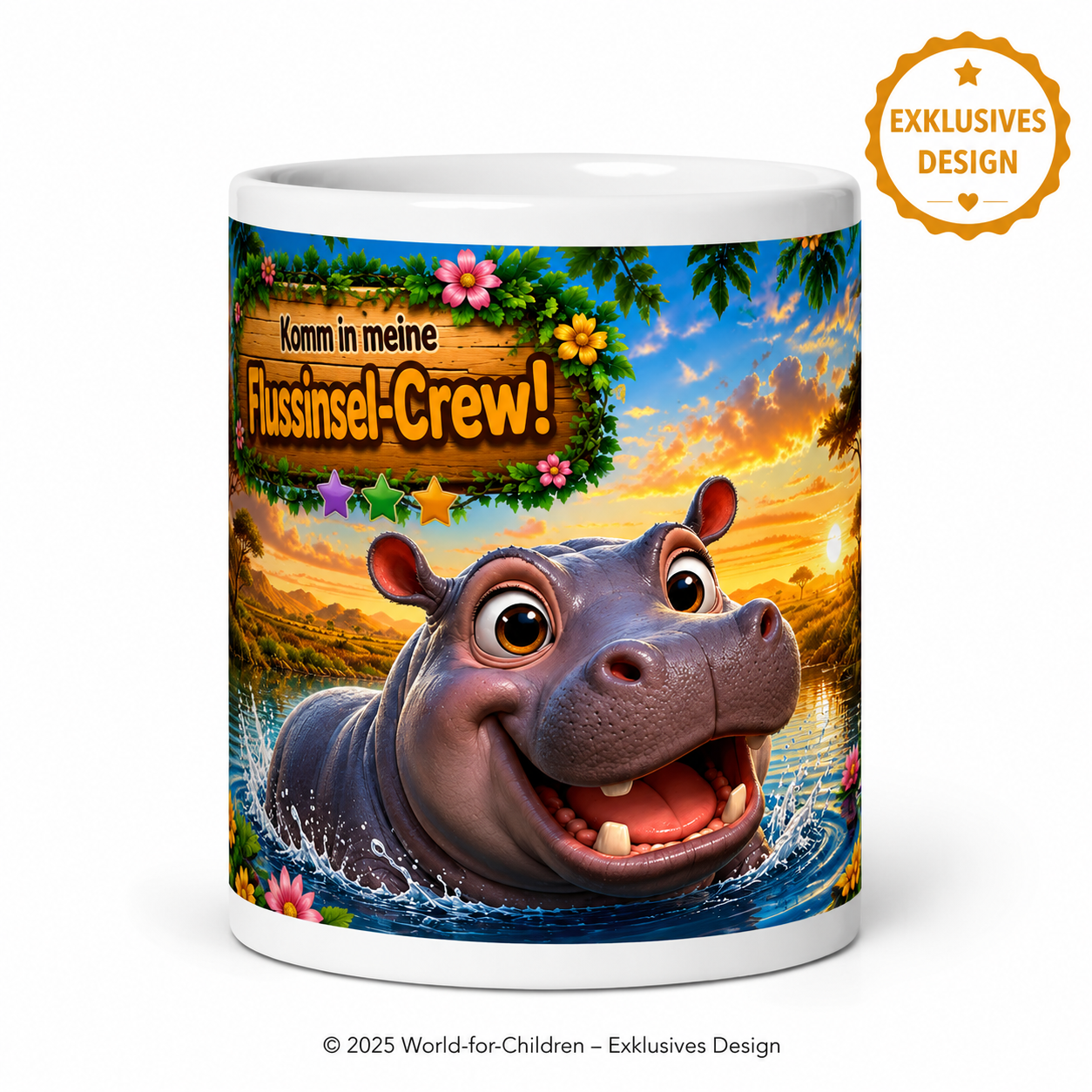 Flusspferd Kindertasse 330 ml – Keramiktasse für Kinder | Exklusives World-for-Children Design