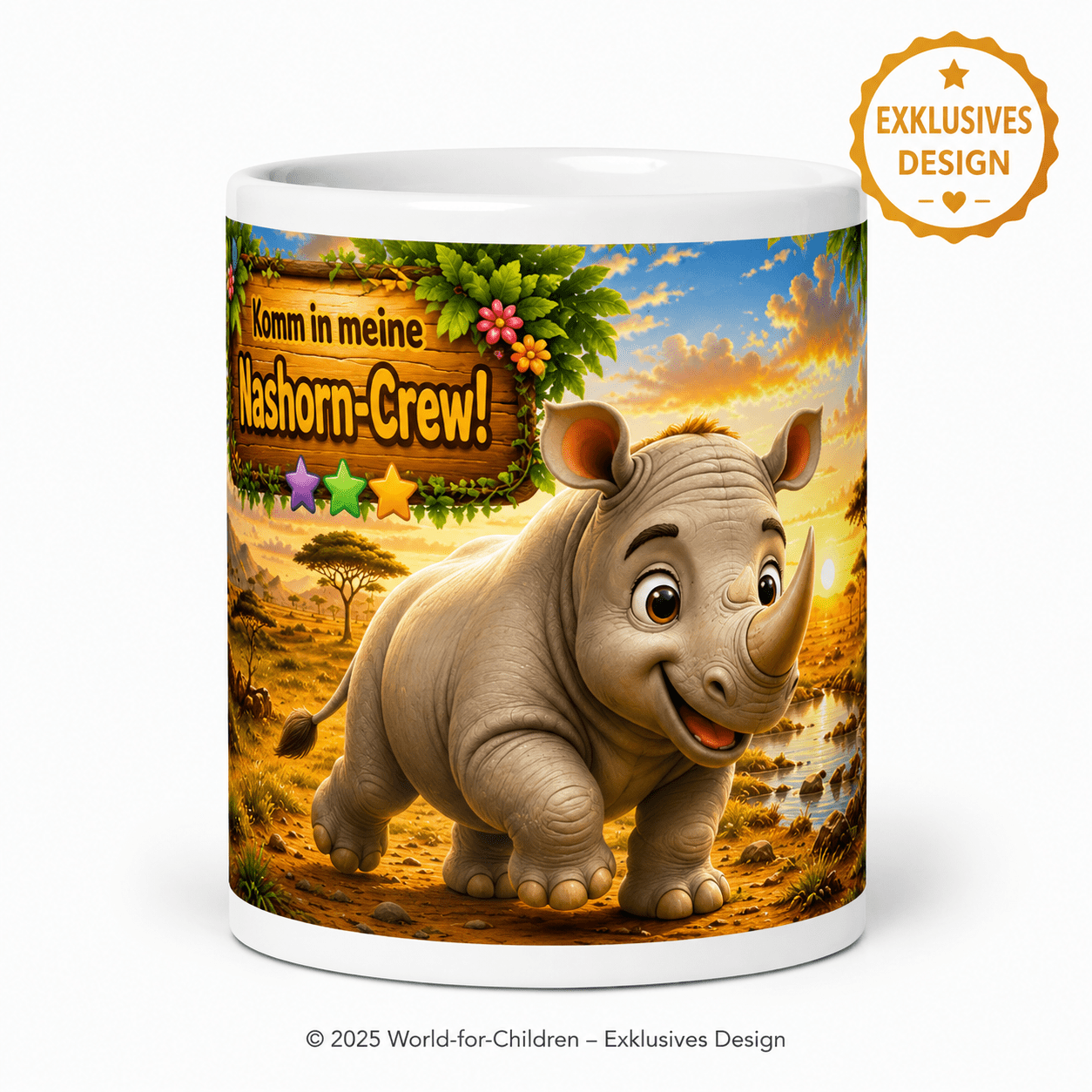 Nashorn Kinder Tasse 330 ml Keramik – Nashorn-Crew Motiv – Rundumdruck | World-for-Children