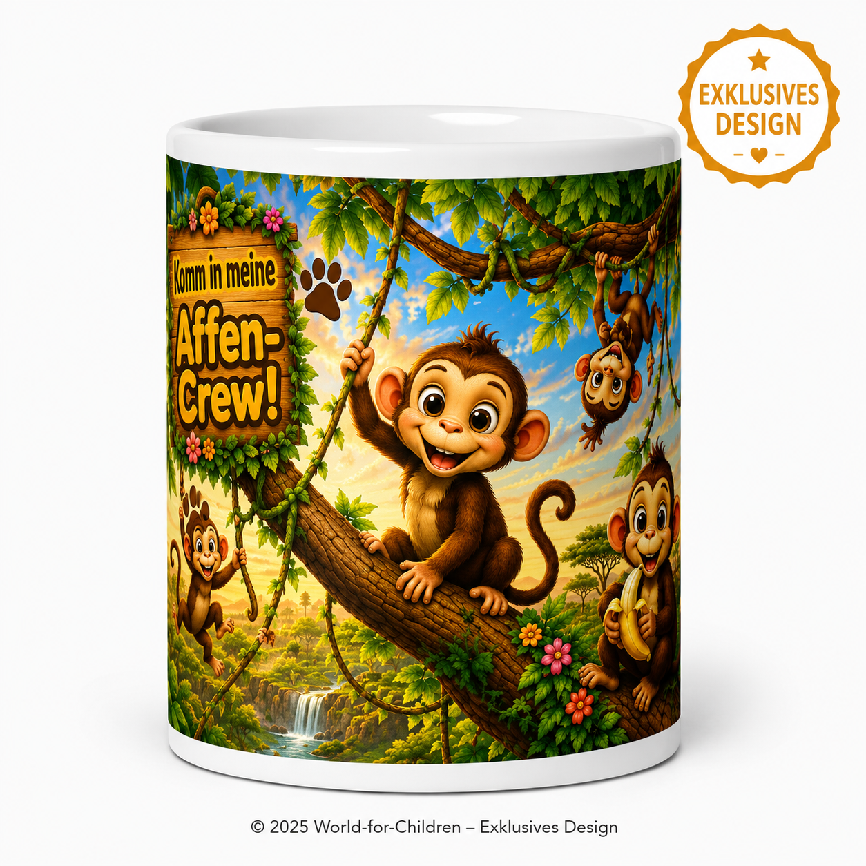 Affen Kinder Tasse 330 ml Keramik – Affen-Crew Motiv – Rundumdruck | World-for-Children