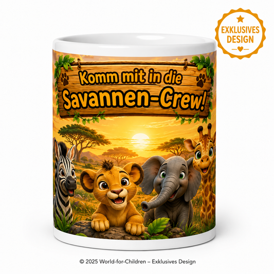Savannen Kinder Tasse 330 ml Keramik – Tier-Crew Motiv – Rundumdruck | World-for-Children