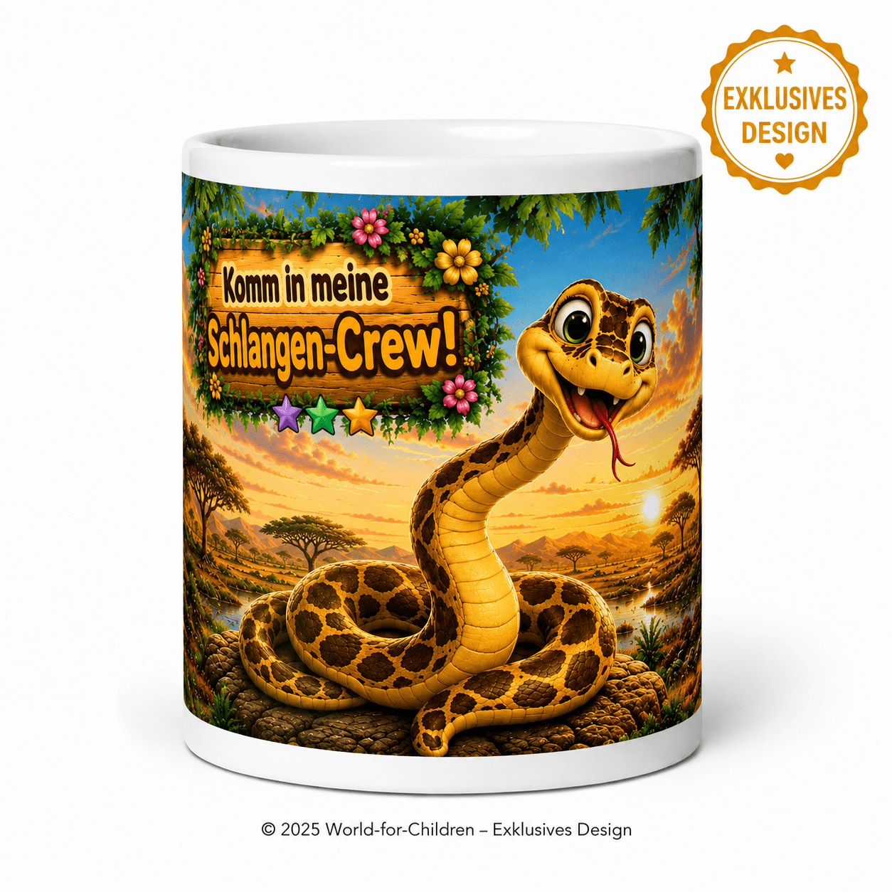 Kinder Schlangen-Tasse 330 ml – Keramiktasse mit Regen-Crew Motiv | Exklusives World-for-Children Design