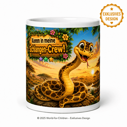 Kinder Schlangen-Tasse 330 ml – Keramiktasse mit Regen-Crew Motiv | Exklusives World-for-Children Design