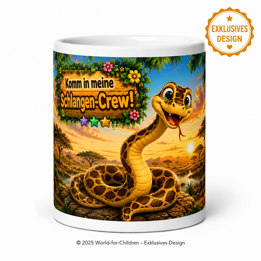 Kinder Schlangen-Tasse 330 ml – Keramiktasse mit Regen-Crew Motiv | Exklusives World-for-Children Design