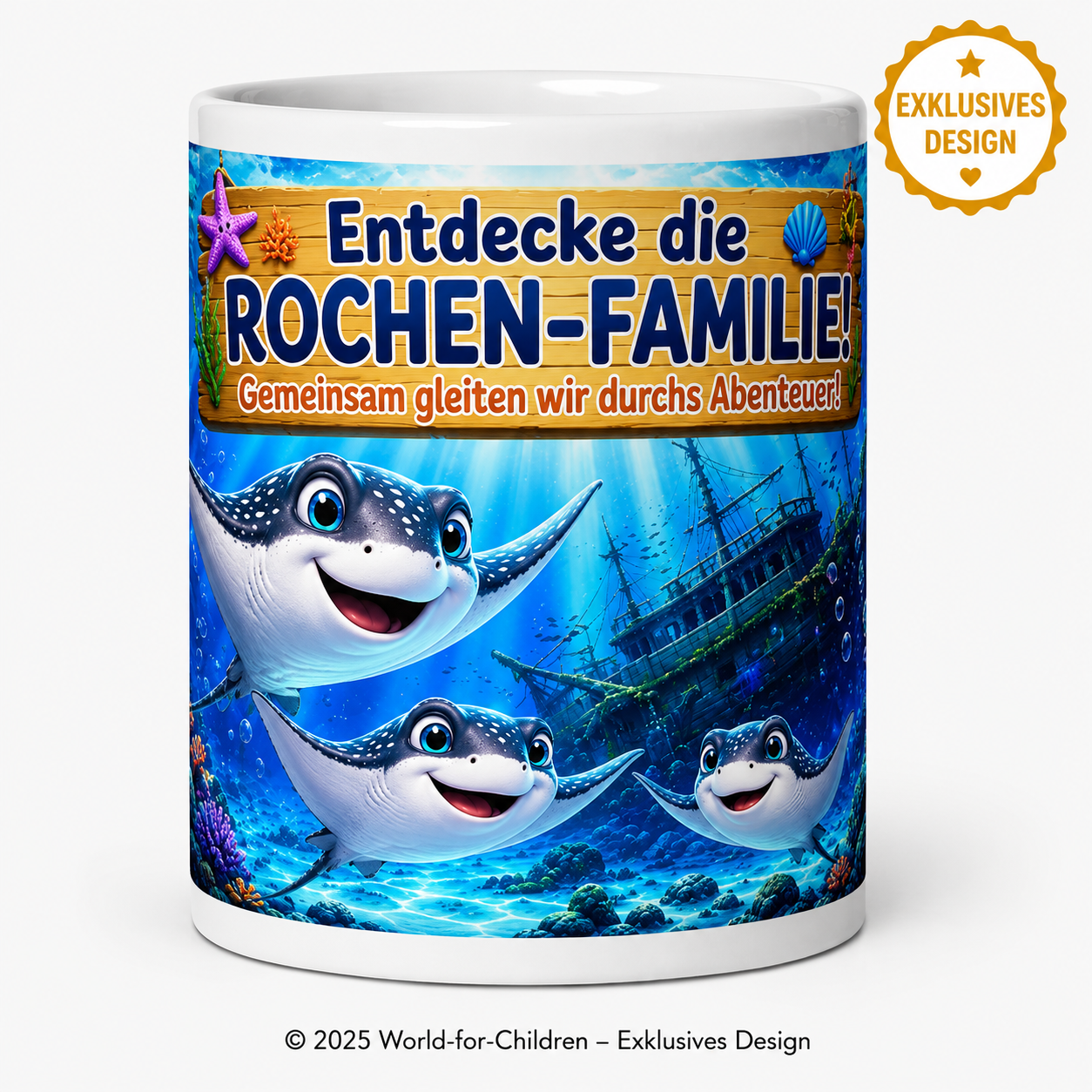 Rochen Kinder Tasse 330 ml – Keramiktasse für Kinder | Exklusives World-for-Children Design