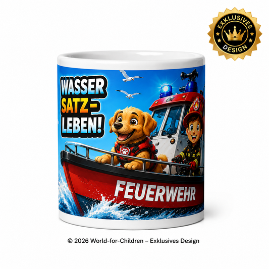 Feuerwehr Kinder Tasse 330 ml – Feuerwehrboot – Keramiktasse für Kinder | Exklusives World-for-Children Design