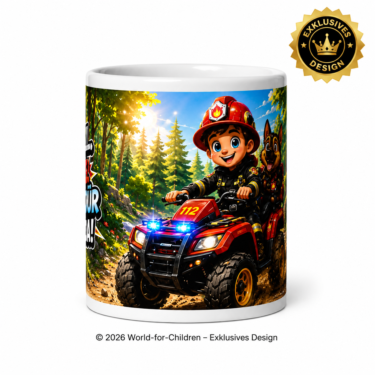 Feuerwehr Kinder Tasse 330 ml – Waldeinsatz – Keramiktasse für Kinder | Exklusives World-for-Children Design