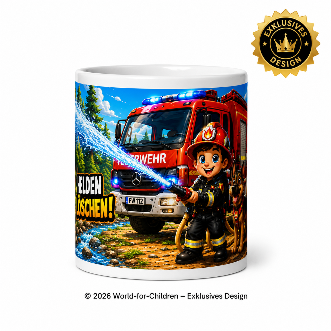 Feuerwehr Kinder Tasse 330 ml – Wasser Marsch! – Keramiktasse für Kinder | Exklusives World-for-Children Design