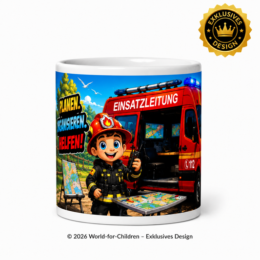 Feuerwehr Kinder Tasse 330 ml – Feuerwehreinsatzleitung – Keramiktasse für Kinder | Exklusives World-for-Children Design