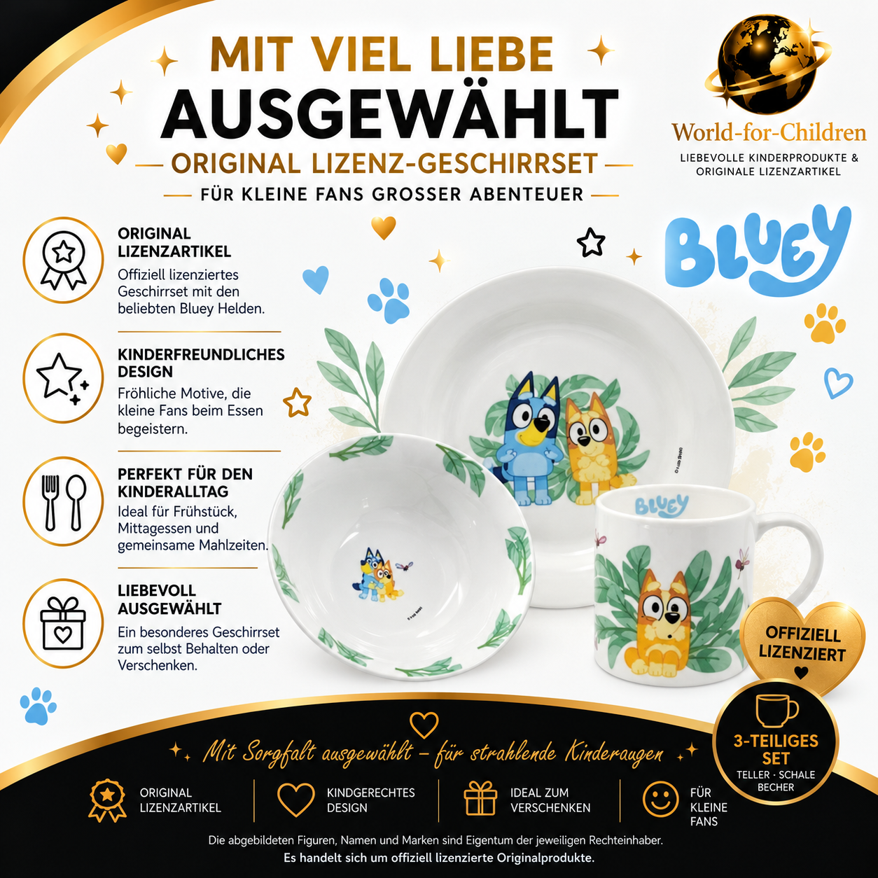 Bluey 3-teiliges Kinder-Keramik-Snack-Set (Teller, Schüssel & Becher) – Geschenkbox