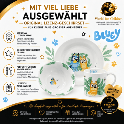 Bluey 3-teiliges Kinder-Keramik-Snack-Set (Teller, Schüssel & Becher) – Geschenkbox