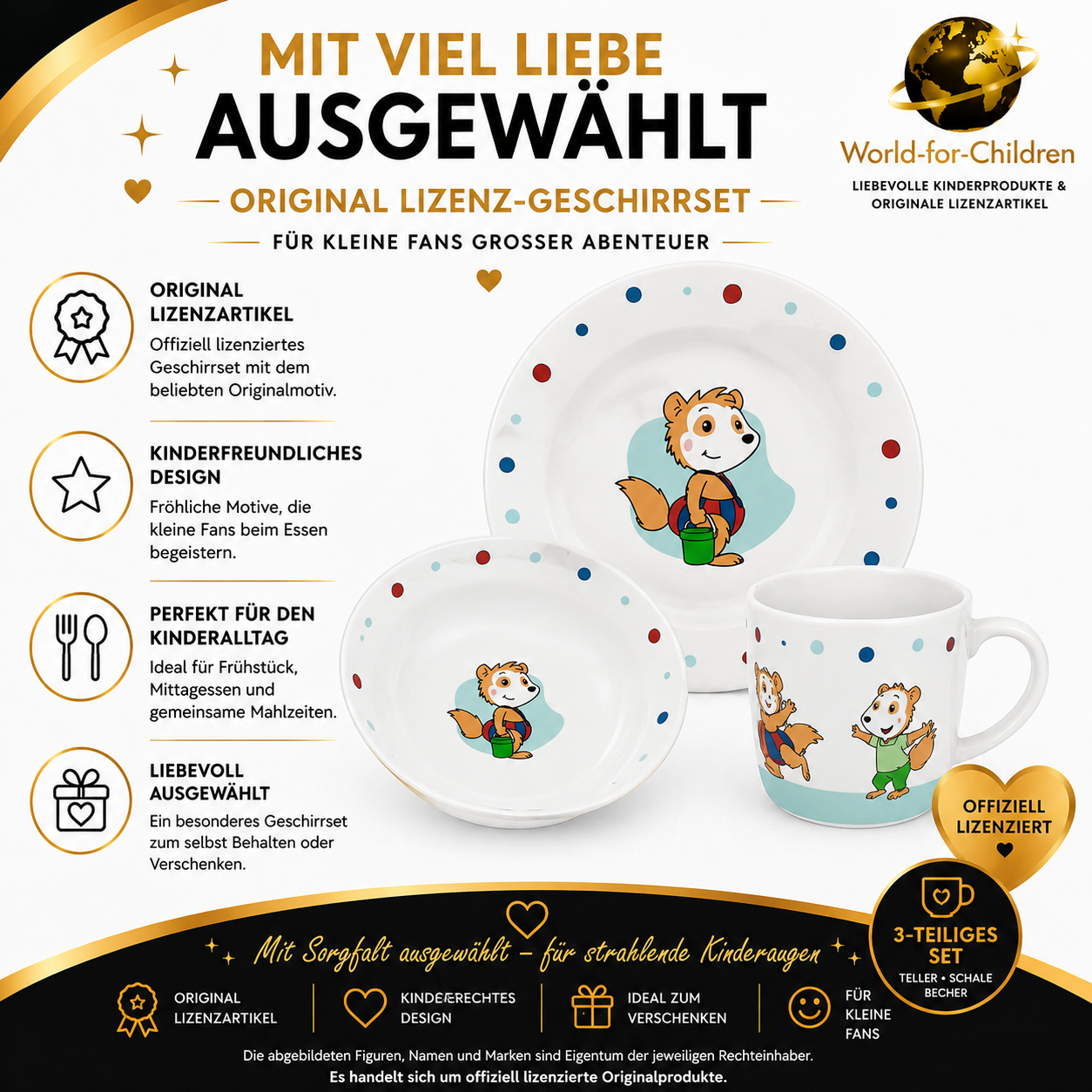 Bobo Siebenschläfer Porzellan Kindergeschirr Set 4-teilig | Teller, Schale & Tasse