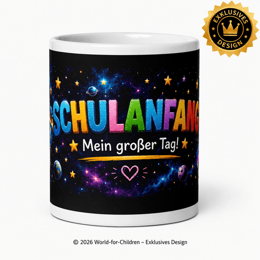 Astronaut Kindertasse Schulanfang „Mein großer Tag!“ 330 ml – Keramiktasse zur Einschulung | Exklusives World-for-Children Design